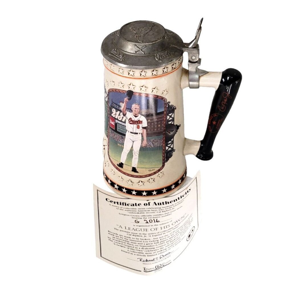 Cal Ripken Jr. Stein A League His Own Orioles 2131 Longton Crown COA G2016
